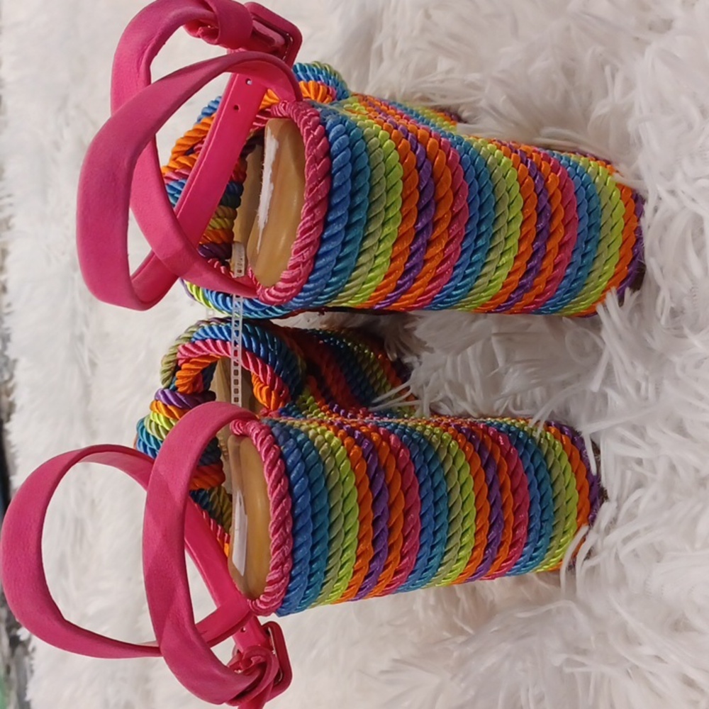 Gianni Bini Rainbow Striped Platform Sandals with Pink Straps - Picture 11 of 16